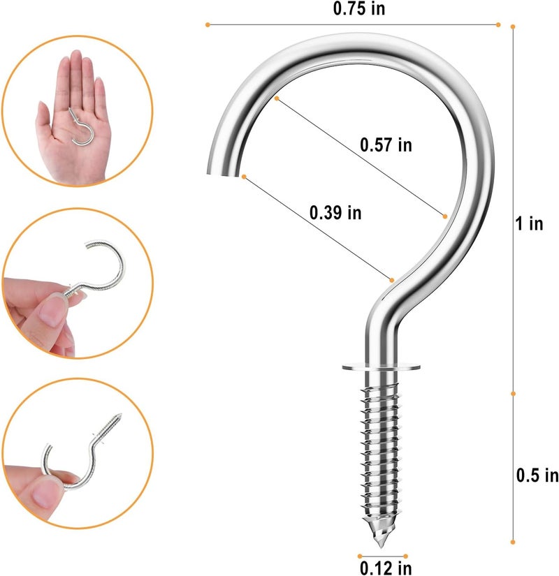 RELBRO Screw Hooks, 1 Inch Metal Screw in Cup Hooks, Silver, 100 Pcs - Image 3